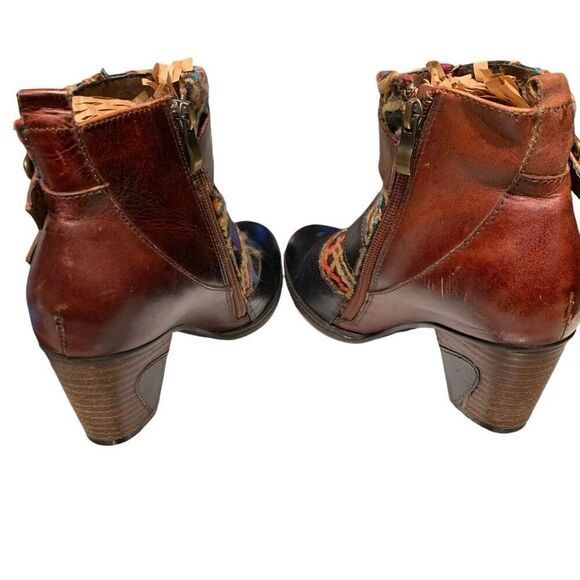 Spring Step L’Artiste Redding Ankle Boot Leather&Fabric Multi-Color Block Heel 7 - Picture 6 of 9